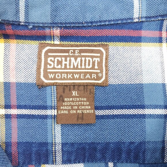 C.E. Schmidt Workwear Mens Blue Plaid Short Sleeve Button-Up Shirt XL Cotton - Picture 4 of 6
